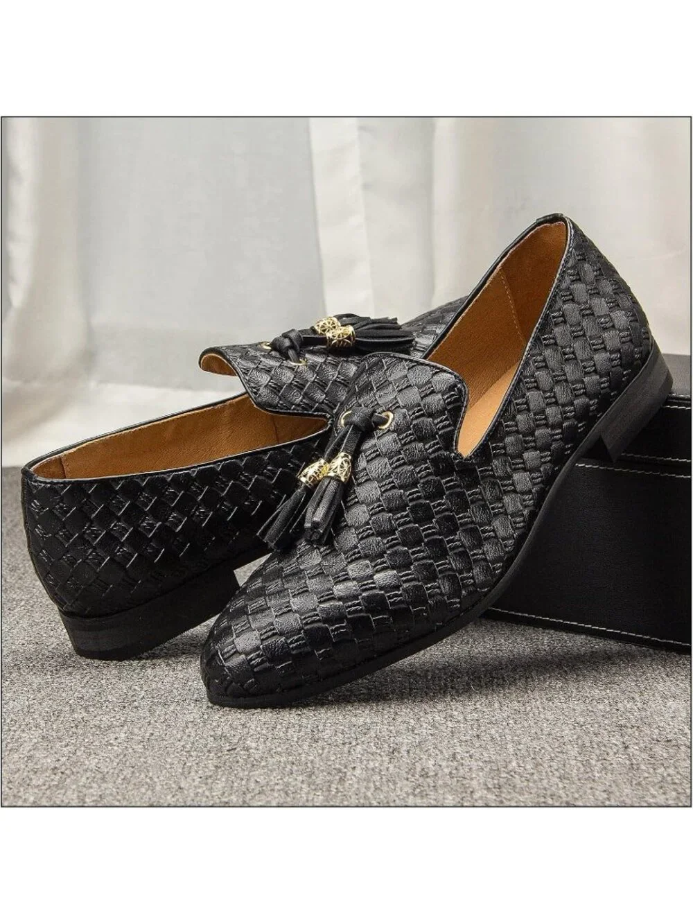 JITAI Men's Black09 Rubber Loafers Tassels Spikes Comfortable Wedding Prom Shoes
